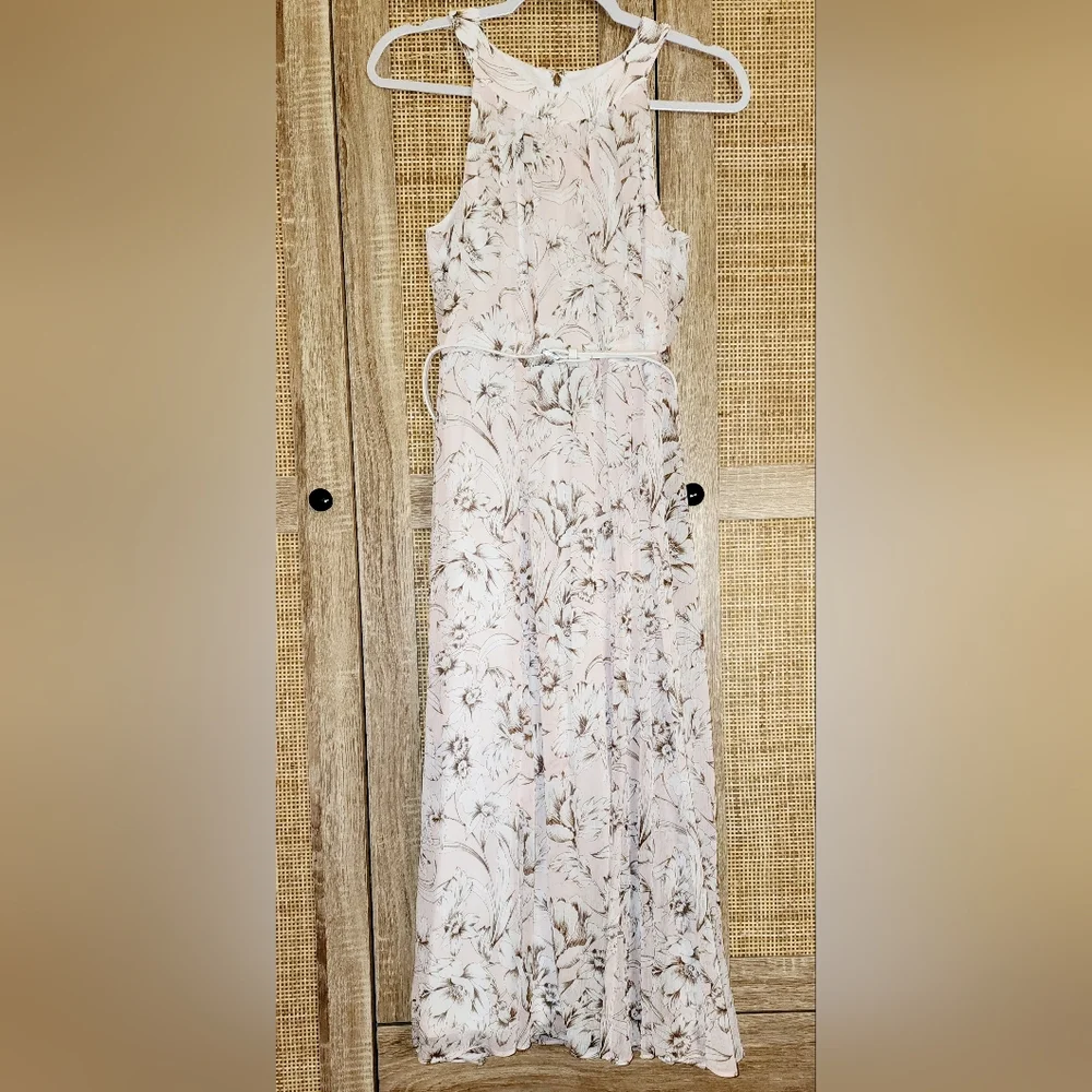 🌸TOMMY HILFIGER Pink Floral chiffon midi dress with belt size 4 - Picture 10 of 10